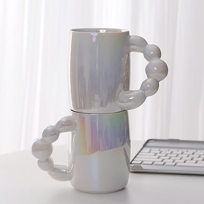 Pearl Ceramic Coffee Mug for Tea Latte Milk Cute Love Shape Cup for Home Office Women Gift 6.5 oz (Pearls White, 380 ml)