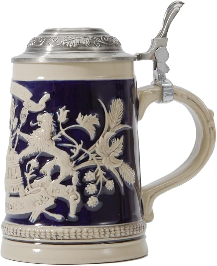 HAUCOZE Beer Stein Mug German Bavarian Drinking Viking Tankard with Pewter Lid Birthday Gifts for Men Father Husband 0.6 Liter
