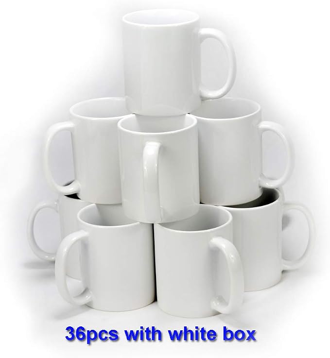 36 Pack Sublimation Mugs 11oz White Blank Ceramic Coffee Mugs with Individual White Boxes, AAA Grade with Premium Coating for Heat Press DIY, Dishwasher Microwave Safe