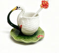 Ceramic Tea Cup and Saucer Set ，6OZ 3D Hand-painted Swans and Lotus Leaves Coffee Mug，Gift for Women