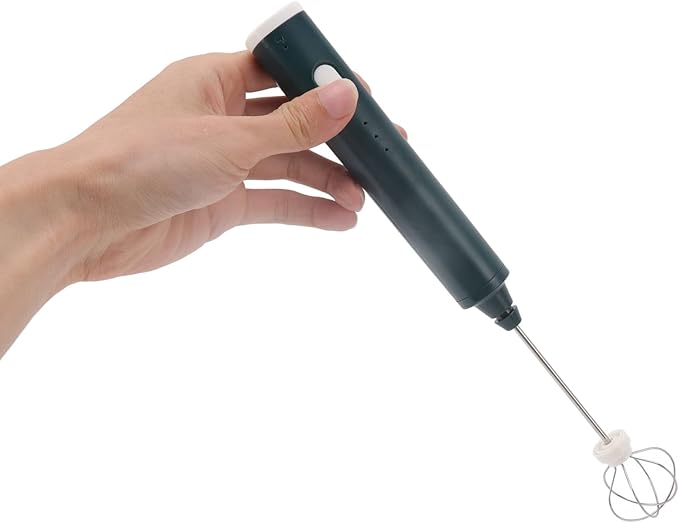 Mini Electric Stirrer Cordless Rechargeable Milk Frother 3 Speed Handheld Mixer Wand with 2 Eggbeater Heads for Coffee Home Kitchen Blackish Green