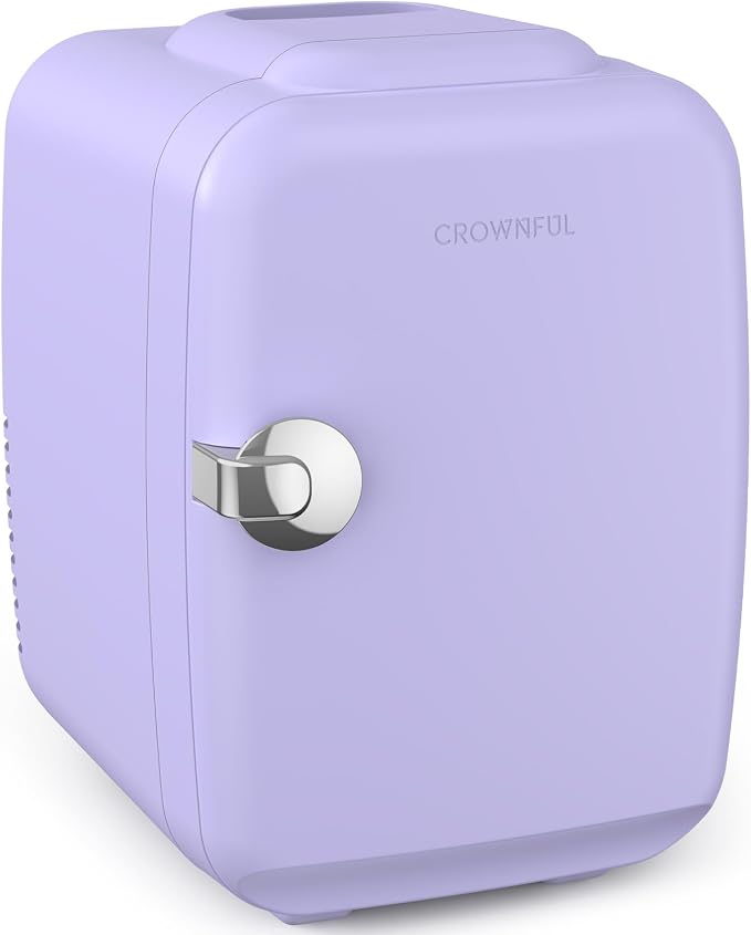 CROWNFUL Mini Fridge, 4 Liter/6 Can Portable Cooler and Warmer Personal Refrigerator for Skin Care, Cosmetics, Beverage, Food,Great for Bedroom, Office, Car, Dorm(Purple)