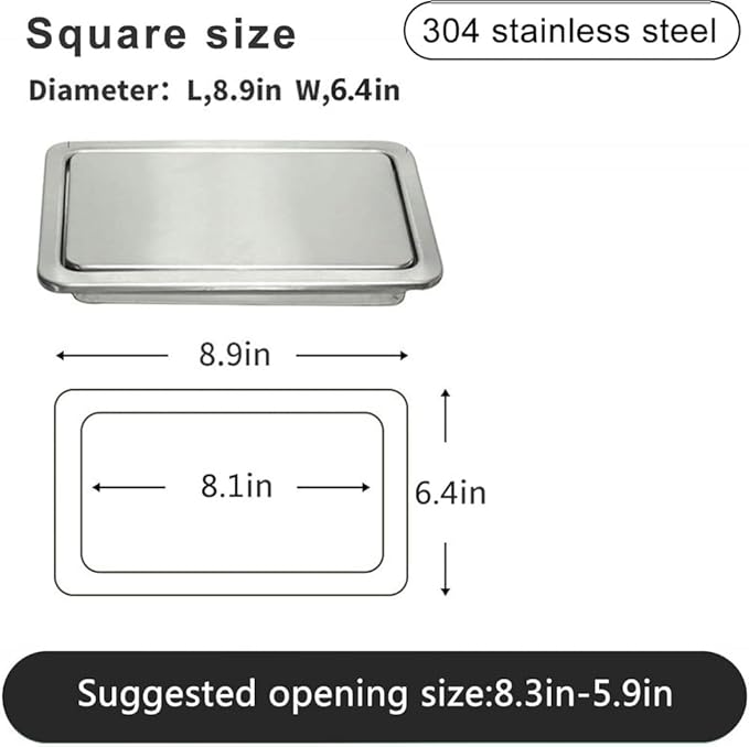 Flap Trash Bin Lid Embedded Countertop Built-in Garbage Can Square Swing Cover Stainless Steel Balance Flap Cover, for Kitchen Bedroom Workbench Office Desk,-Black,Silver,Black