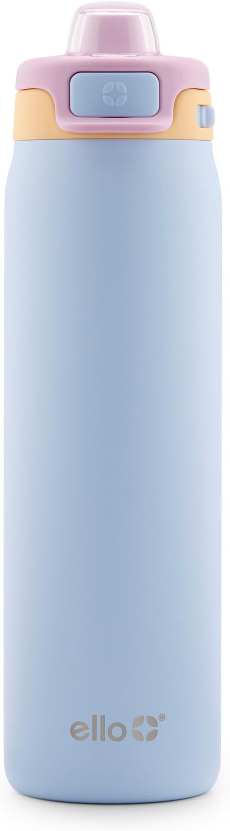 Ello Pop & Fill 22oz Stainless Steel Water Bottle with Quick Fill Technology, Double Walled and Vacuum Insulated Metal, Leak Proof Locking Lid, Sip and Chug, Reusable, BPA Free, Coastal Sunrise
