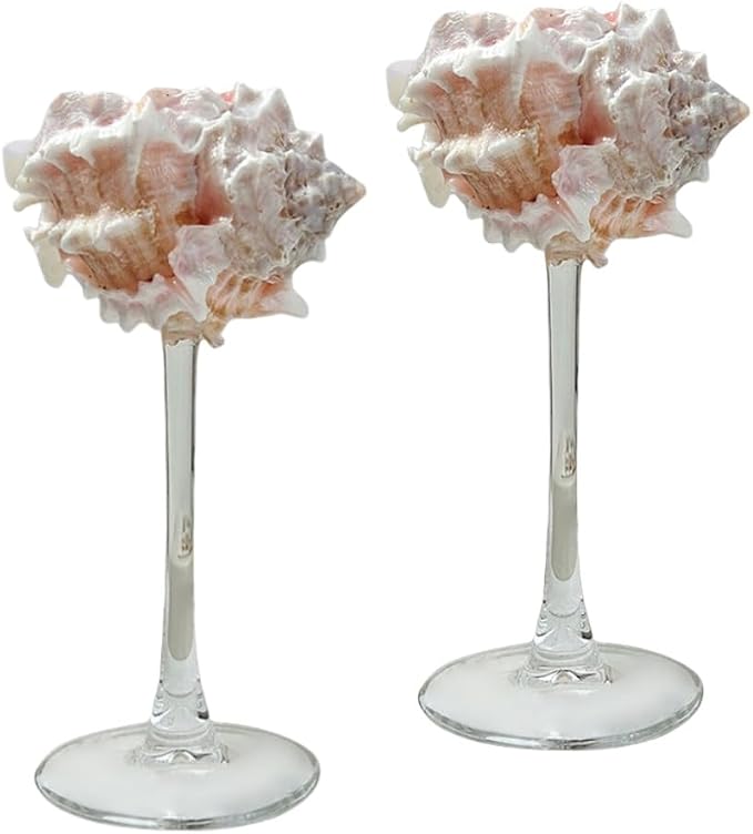 LYFJMUS 2 Pcs Seashell Wine Glasses Wedding Wine Glasses Conch Cup Martini Cocktail Glass Cup for Birthday Wedding Beach Bridesmaids Anniversary Party (Pink, 6.3inch)