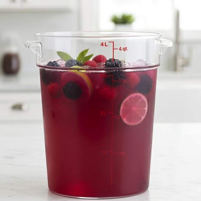 Soro Essentials- 4 qt. Polycarbonate Round Food Storage Container with Graduated Markings Clear Color- Stackable Storage Bin Food Container with Handle for Pantry Organizer Storage Kitchen Fridge