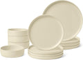Amazon Basics Glazed Stoneware Dinnerware Set, Ceramic, Dishwasher-Safe, Freezer-Safe, 4 Full Place Settings, 12-Piece, Ivory