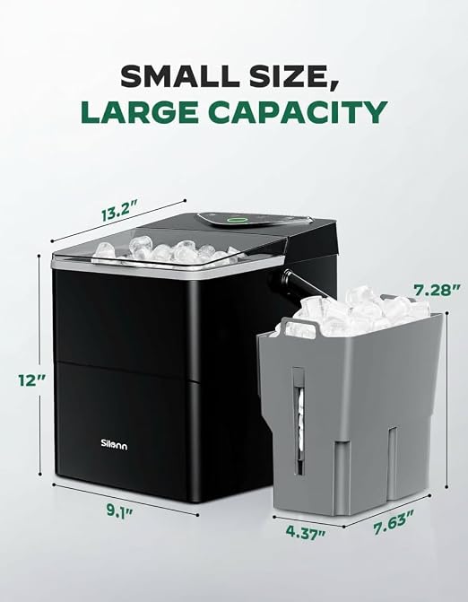 Silonn Countertop Ice Maker with 2.5L Expandable Ice Basket & 1.8L Water Tank, 9 Bullet Ice in 6 Mins, Portable Ice Makers, LED Touch Control, Self-Cleaning, 2 Ice Sizes for Home Kitchen Office