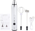 Rechargeable Electric Milk Frother, 3 - Speed Handheld Coffee Mixer with USB Charging, Includes Balloon Whisk for Latte Art, Egg Beating, and Sauce Mixing (Silver)