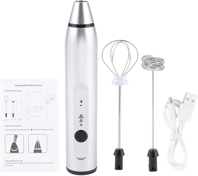 Rechargeable Milk Frother Handheld Egg Beater USB Electric Coffee Mixer For Stirring Eggs, Butters, Milks, Soup, Sauce And More Intelligent 3 Speed Settings (Silver)