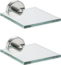 JQK Small Floating Glass Shelves Chrome, 4 Inch Display Ledges for Wall, Mini Decor, Living Room Bedroom Bathroom, Tempered Glass Shower Storage, 2 Pack, TGS101L4-CH-P2