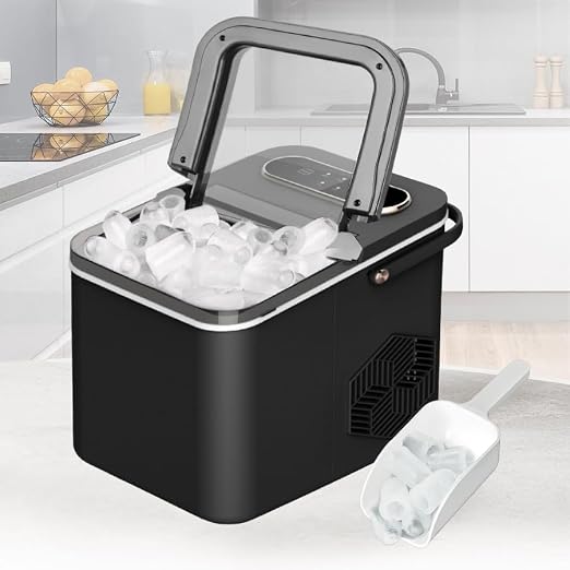 Countertop Ice Maker Machine, 26 lbs/Day Ice 1.4L Tank, 9 Ice Cubes in 6Min | Compact, quiet & energy-efficient with self-cleaning, viewing window, ice basket & scoop. Just fill, plug in & enjoy