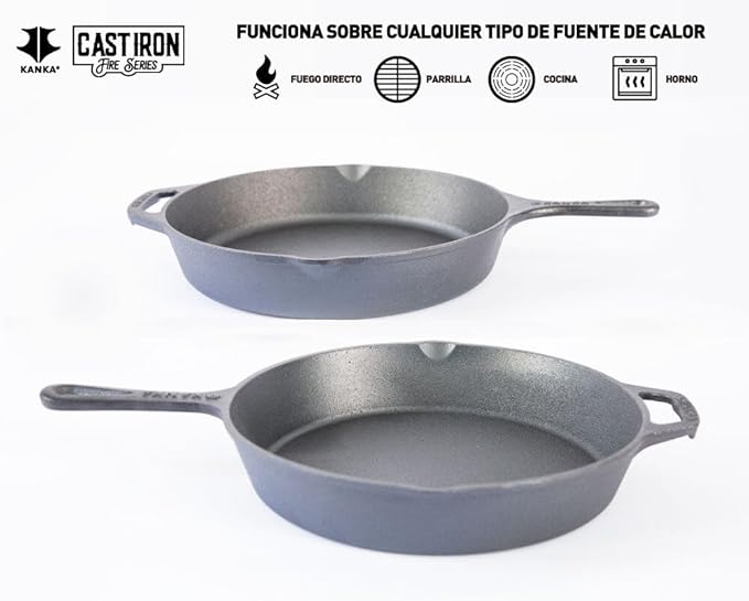 KANKA Cast Iron Skillet Set – Pre-Seasoned 10 Inch & 12 Inch Cast Iron Frying Pans – Iron Skillet Set for Stove, Oven, Grill & Searing Pan Cooking – Includes Silicone Handles & Scrapers