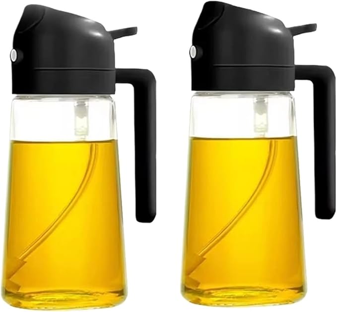 Oil Sprayer, 2-in-1 Sprayer Pourer Oil Empty Bottle Plastic Container Dispenser Vaporizer Kitchen Barbecue Camping Cooking Utensils,for Kitchen, Air Fryer(2Pcs Black)