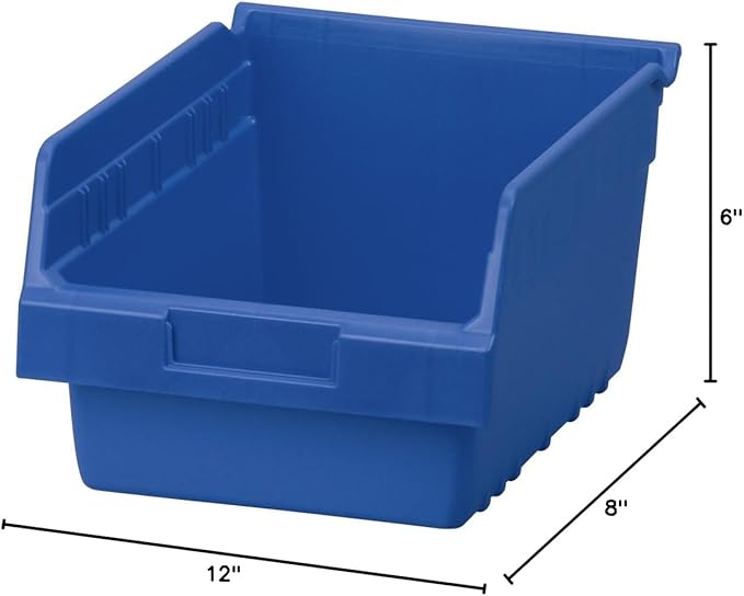 Akro-Mils 30080 ShelfMax Plastic Nesting Shelf Bin Box, 12-Inch L by 8-Inch W by 6-Inch H, Blue, Case of 8
