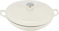 Amazon Basics Enameled Cast Iron - Covered Round Casserole Skillet with Lid, Oven Safe - 500°F, Even Heat Distribution, 3.3-Quart, White