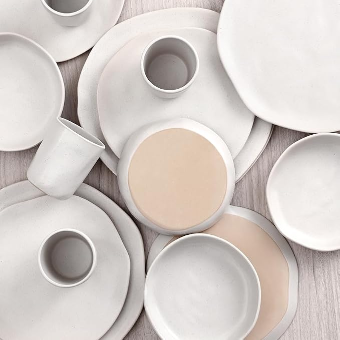 Cabtnca Plates and Bowls Sets for 4, 16 Pcs Modern Stoneware Dinnerware Sets, Highly Chip Scratch Resistant, Microwave & Dishwasher Safe, Irregular Dish Set for Kitchen Home, Speckled White