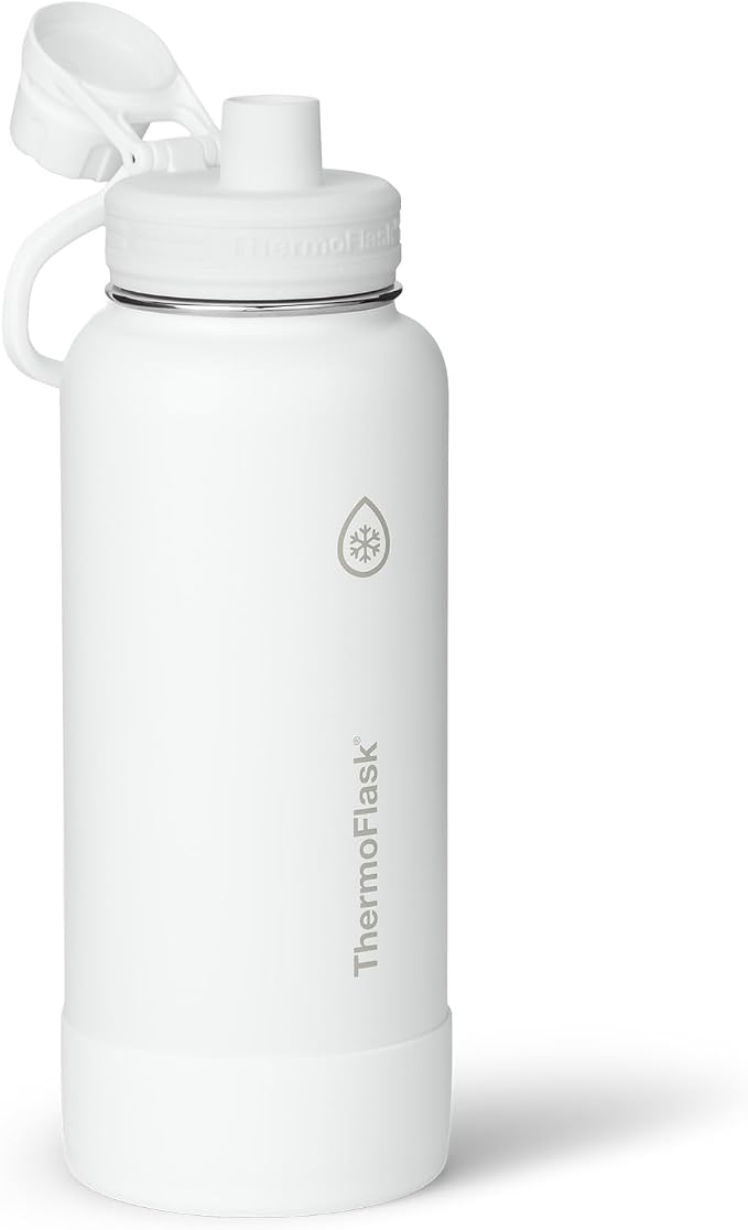 ThermoFlask Insulated Water Bottle with Spout Lid (32 oz, White) - Leakproof, Stainless Steel Water Bottle for Cold & Hot Drinks, Travel & Daily Hydration