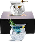 LEMONSODA Stemless Martini Glasses with Chiller - Elegant Cocktail Glass Set with Caviar Server Bowl - Beautiful Bar Martini Gift Set for Margarita, Cosmopolitan, Manhattan Cocktails (Set of 2)