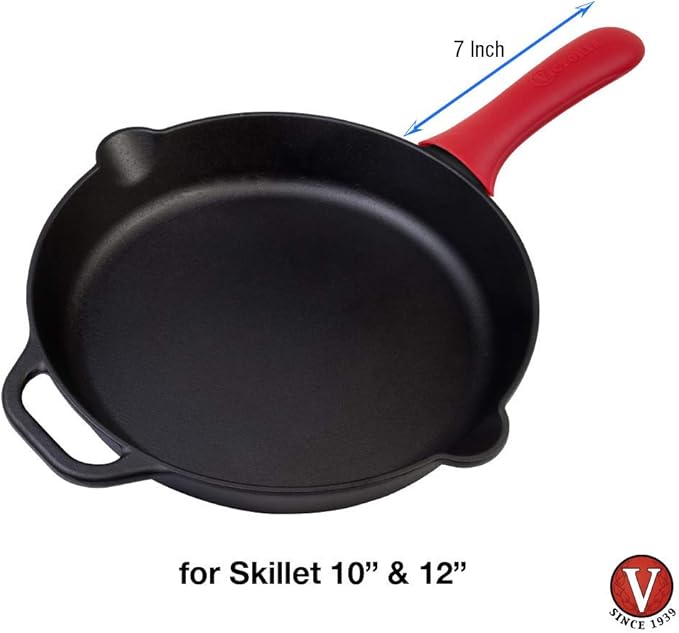 Victoria Cast-Iron Skillet, Pre-Seasoned Cast-Iron Frying Pan with Long Handle, Made in Colombia, 12 Inch & Silicone Cast Iron Handle Cover. for 10 to 12 inch Skillets, Large, Red