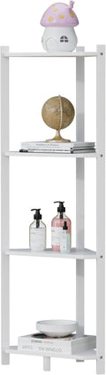 Wisuce Corner Shelf, 100% Real Bamboo Shower Corner Shelves Free Standing Shelf Storage Organizer for Bathroom Living Room Kitchen (White, 4 Tier)