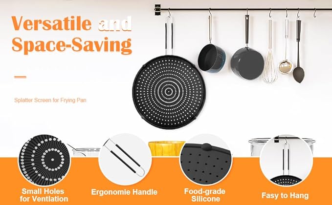 Silicone Splatter Screen for Frying Pan,Grease Splatter Guard,Heat-Resistant Splatter Guards for Cooking,Dishwasher Safe (9.8", 11.4", 13")