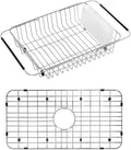 SANNO Dish Drying Rack, Expandable Dish Drainer Over Sink Kitchen Sink Grate Stainless Steel Sink Protector for Kitchen Sink