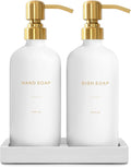 Prus Waso Gold Soap Dispenser Set, Glass Soap Dispenser with Stainless Steel Pump, Perfect for Modern Kitchen Counter Decor. (Gold)