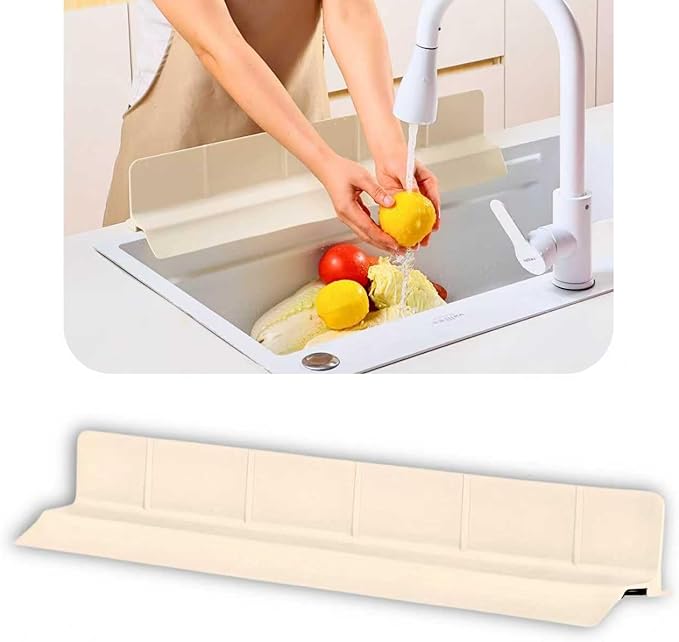 Extra Wide Silicone Sink Splash Guard – Extended Edge for Maximum Coverage, Strong Suction, Mess-Free Dishwashing & Cooking (Pearl White, 30 Inches)