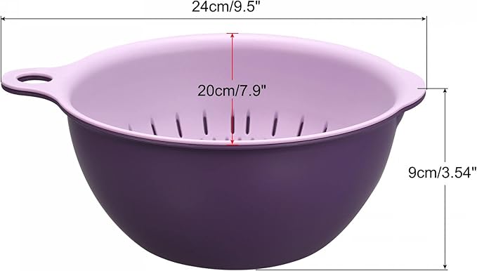 uxcell Kitchen Strainer Colander Bowl Set, Small Double Layer Drain Basin and Basket Suitable for Fruits, Vegetables, Pasta, Berry - Purple
