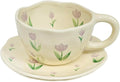 Noviko Tulip Coffee Mug Flower Tea Cups and Saucers Set for Mom 8 oz