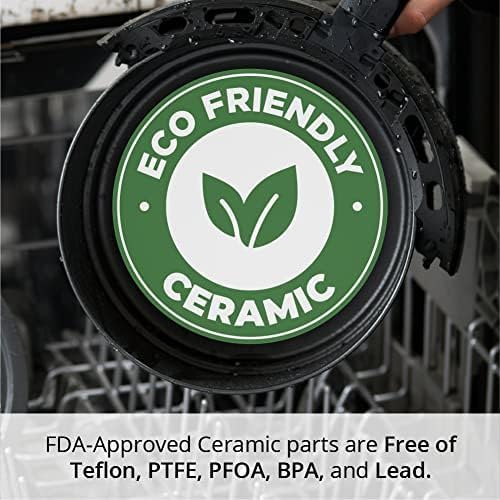 Aria Air Fryers 2Qt Retro Style Ceramic Build, Small Compact Size Airfryer, Easy Clean & Dishwasher Safe, Ceramic Nonstick Teflon Free Small Convection, Black/Stainless Trim & Basket Handle
