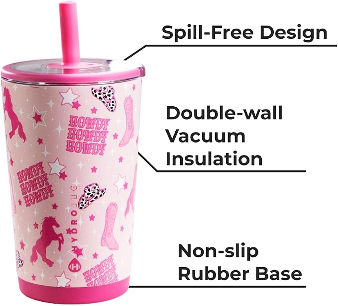 HydroJug Everyday Tumbler 14 oz, Ceramic-Lined Straw Cup, Cowgirl