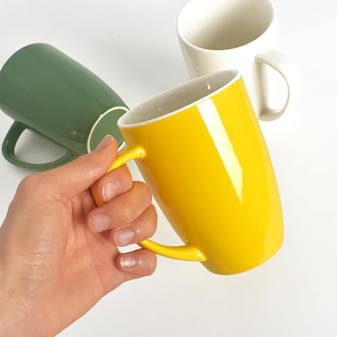 homEdge Porcelain Mug Set, 16 Ounces Cup for Tea, Latte, Mocha, Hot Chocolate, Set of 6, Yellow