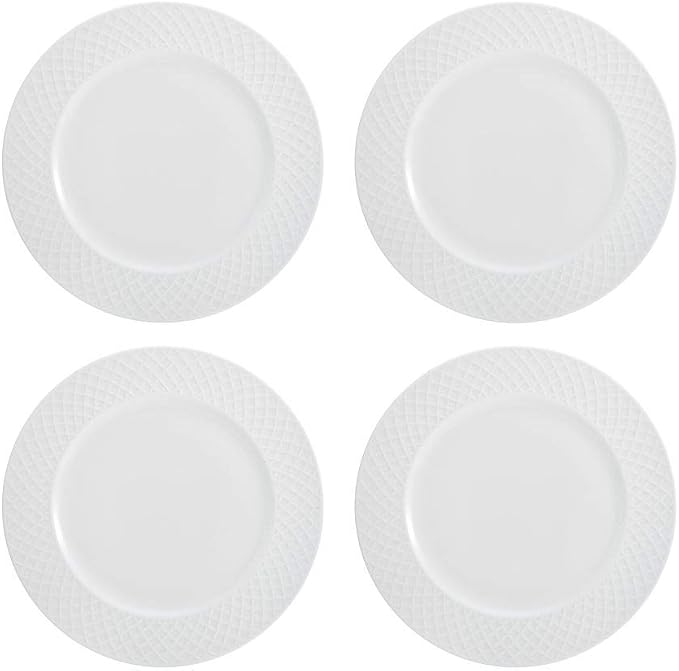 Mikasa Trellis 16-Piece Bone China Dinnerware Set, White, Includes Dinner Plates, Salad Plates, Cereal Bowls and Mugs, Dishwasher Safe