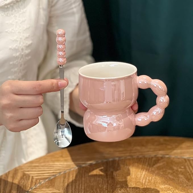 Pearl Ceramic Coffee Mug for Tea Latte Milk Cute Love Shape Cup for Home Office Women Gift 6.5 oz (Pearl Pink 2, 300 ml)