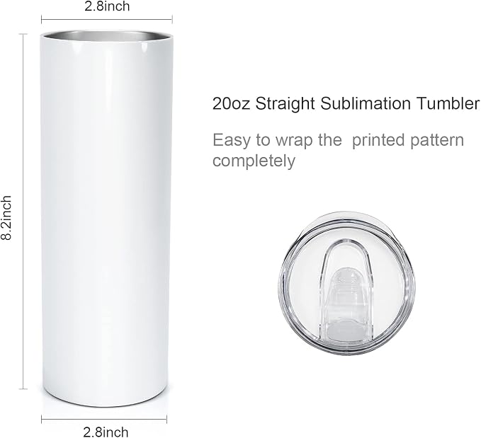 AGH 10 Pack Sublimation Tumblers Blank 20 OZ Straight Skinny Tumbler with Straw, Stainless Steel Double Layer Insulated Mug, Individually Box, Travel Tumblers