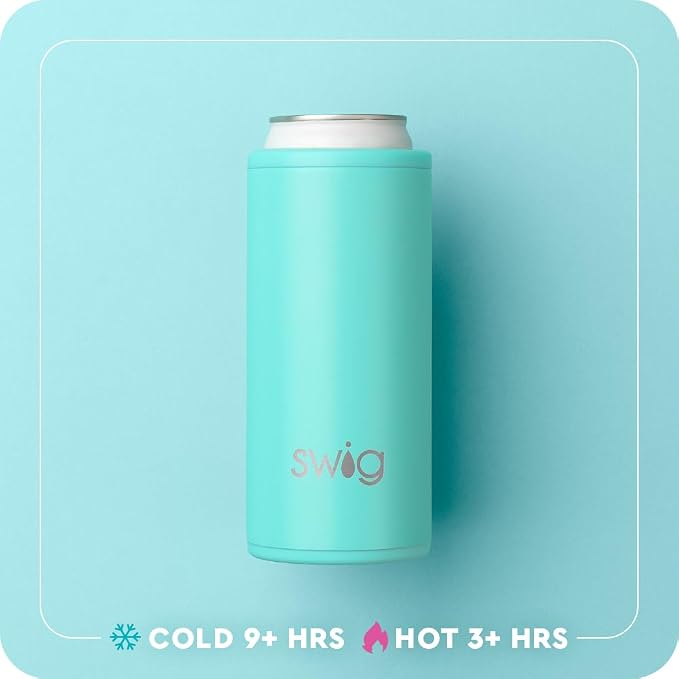 Swig Life Skinny Can Cooler, 12oz Insulated Slim Can Holder, Stainless Steel Cans Cooler, Covers for Tall Beer Bottles, Beach Accessories for Women (Oh My Stars)