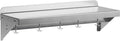 12" x 24" NSF Certified Stainless Steel Wall Mount Shelf - Multifunctional Metal Storage Rack with Backsplash and 5 Hooks