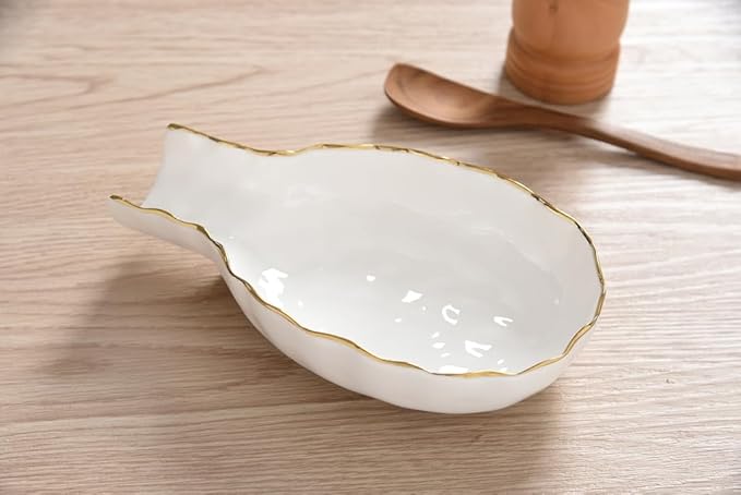 Pampa Bay Golden Salerno Titanium-Plated Porcelain Spoon Rest (White and Gold)