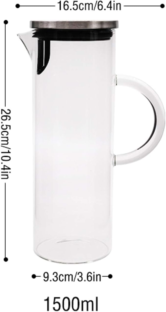 Water Pitcher Borosilicate Glass Pitcher with Stainless Steel Filter Cover Transparent Glass Teapot for Homemade Iced Tea and Juice-1800ml Ice Tea Pitchers