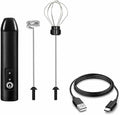 Milk Frother Handheld for Coffee – Electric Matcha Whisk & Drink Mixer, Foam Maker for Latte, Cappuccino, Bulletproof Coffee, Portable Stainless Steel Frother for Home, Office & Travel (Black)
