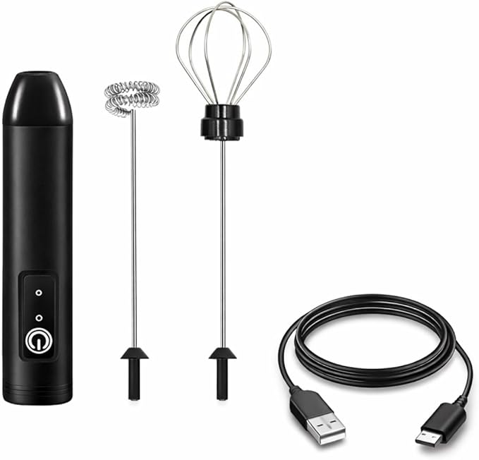 Milk Frother Handheld for Coffee – Electric Matcha Whisk & Drink Mixer, Foam Maker for Latte, Cappuccino, Bulletproof Coffee, Portable Stainless Steel Frother for Home, Office & Travel (Black)