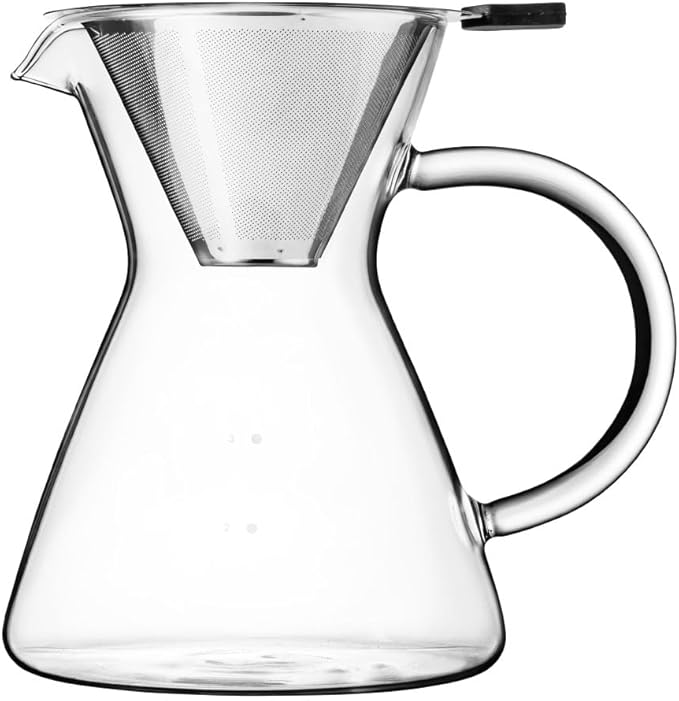 &NE NNS-371 Glass Dripper & Server with Stainless Steel Filter, Clear, Width 6.3 x Depth 4.7 x Height 6.1 inches (16 x 12 x 15.5 cm), Actual Capacity, 15.9 fl oz (450 ml), Heat Resistant Glass