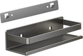 Stainless Steel Wall Mounted Floating Shelves, Drill-Free Adhesive or Screw In, Rustproof Bathroom Organizer & Kitchen Spice Storage Rack, Detachable Metal Display Shelf for Living Room, Gray