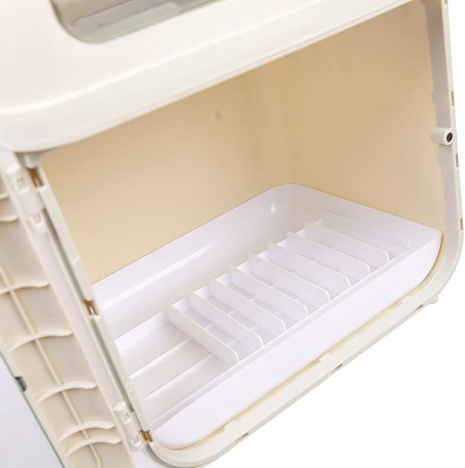 Covered Plastic Dish Drying Rack, Plastic Dustproof Drain Storage Box Basket Hold, Bottle Dryer Holder with Cover Lid and Removable Drainboard for Kitchen Counter, Dish Dryer Shelf