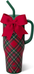 Swig Life 40oz Mega Mug, 40oz Tumbler with Handle and Straw, Extra Large Insulated Tumblers, Cup Holder Friendly Travel Mug (Christmas Plaid)
