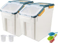 50LB Large Flour Storage Container Bin,2 Pack Airtight Plastic with Wheels Seal Locking Lid Dispenser Organizer Bin with Measuring Cup & Scoop for Flour, Rice, Grain 100LBS Total Capacity(Blue)