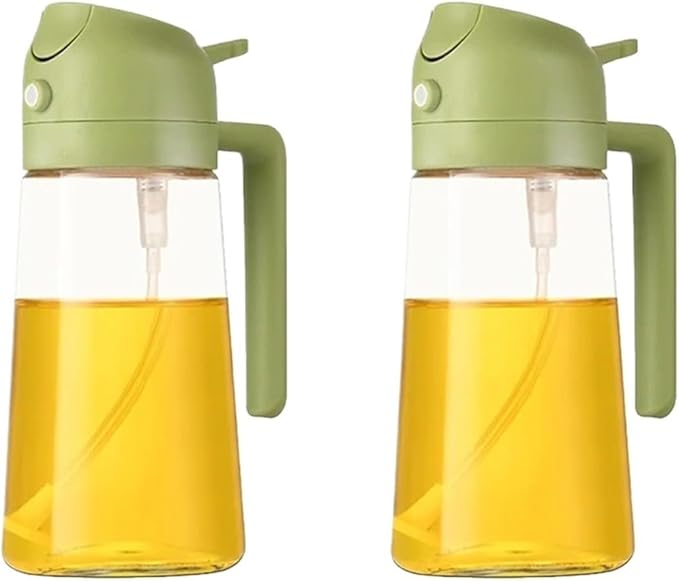 Oil Sprayer, 2-in-1 Sprayer Pourer Oil Empty Bottle Plastic Container Dispenser Vaporizer Kitchen Barbecue Camping Cooking Utensils,for Kitchen, Air Fryer(2Pcs Green)