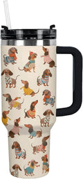 40 oz Tumbler with Handle and Straw Lid | Insulated Cup Reusable Stainless Steel (Dachshund 1)